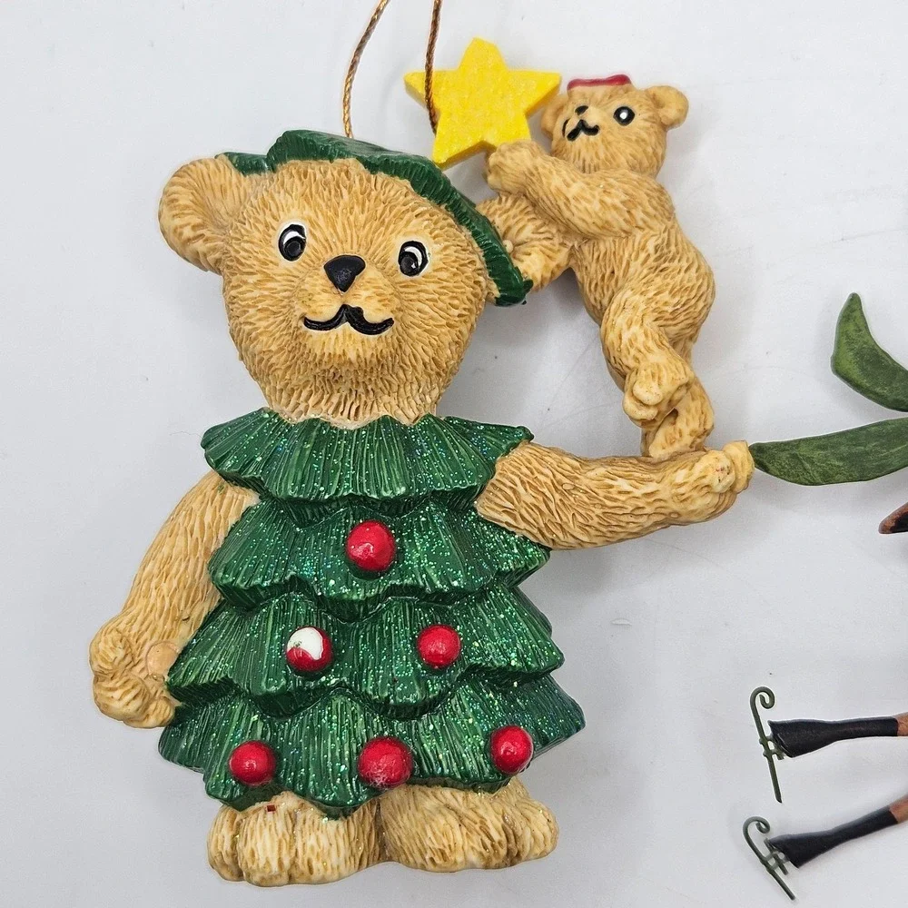 Vintage Clare's 1997 Christmas Bear Ornament Tree Costume + Skating Reindeer Lot